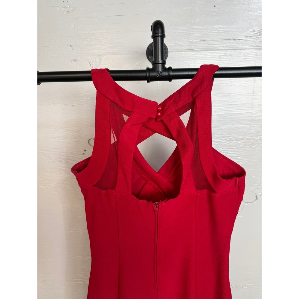 Deb Women Red Halter Neck Mesh Cutout Back Bodycon Mini Dress Size 7 EH08269I
